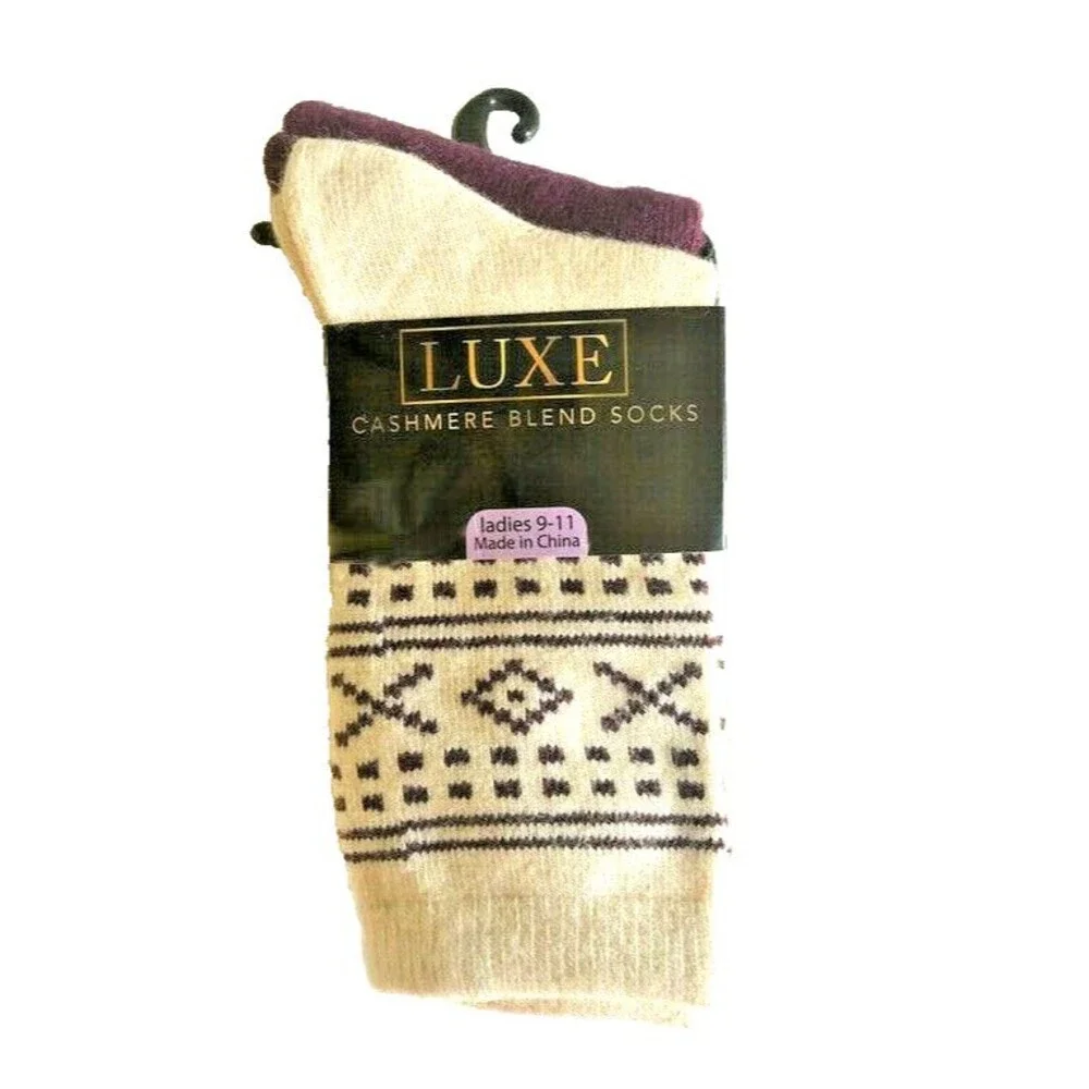 Luxe Cashmere Blend Wool Ladies Socks Stocking Stuffer Pink Maroon 2 Pair